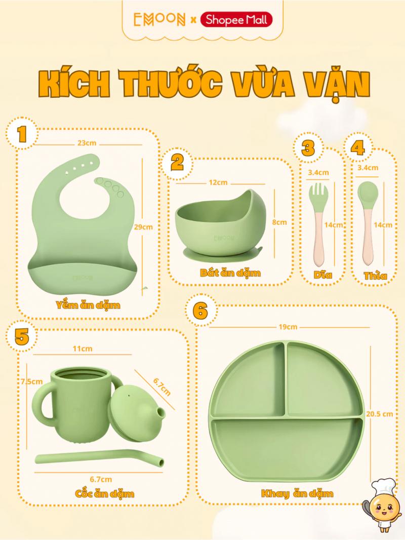 Bộ ăn dặm silicone Emoon 6 món