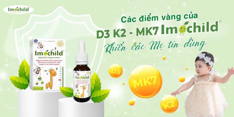 Imochild D3K2 bổ sung vitamin D3, K2-MK7 và DHA