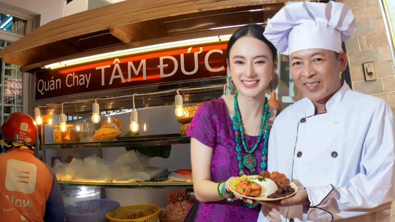 Diễn viên Angela Phương Trinh  và cha cô - đầu bếp chính của hiệu chay Tâm Đức